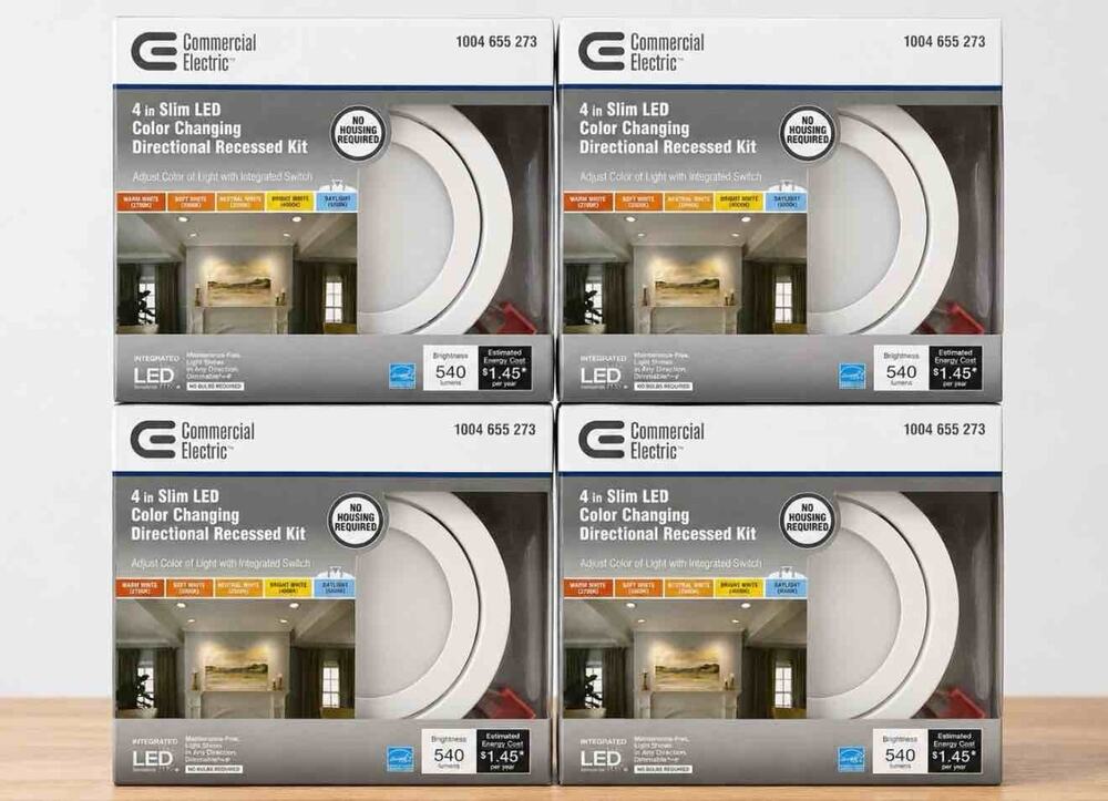 Commercial Electric Ultra Slim 4 in. Canless Recessed LED Kit - White Set of 4